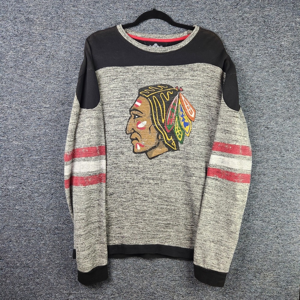 Chicago Blackhawks Gray NHL Collegiate Vtg‎ Look Crewneck Pullover Sweatshirt